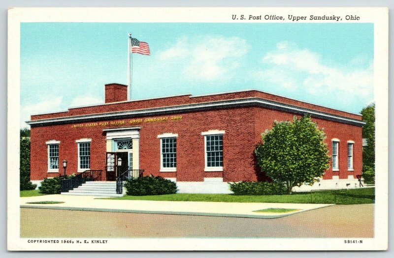 Upper Sandusky Ohio~United States Post Office~HE Kinley~1946 Linen Postcard 