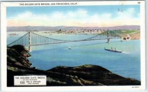 SAN FRANCISCO, California CA  GOLDEN GATE BRIDGE Strauss Engineer 1930s Postcard