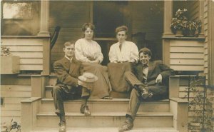 C-1910 Two Young Couples front Porch RPPC Photo Postcard 20-4026