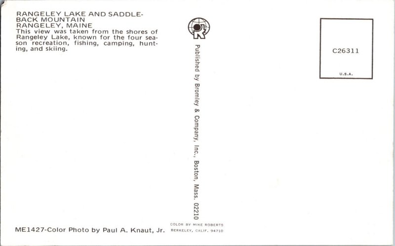 Vintage Postcard- Rangeley Lake & Saddleback Mountain- Rangeley, Maine- JQ6