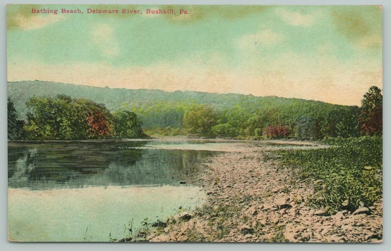 Bushkill Pennsylvania~Delaware River Bathing Beach~c1910 Postcard