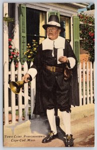 Town Crier Provincetown Cape Cod Massachusetts MA Colonial Tradition Postcard