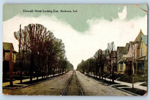 Anderson Indiana IN Postcard Eleventh Street Looking East Scene 1910 Antique