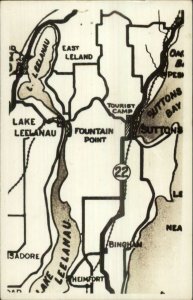 Map Lake Leelanau Fountain Point Suttons Bay MI Real Photo Postcard