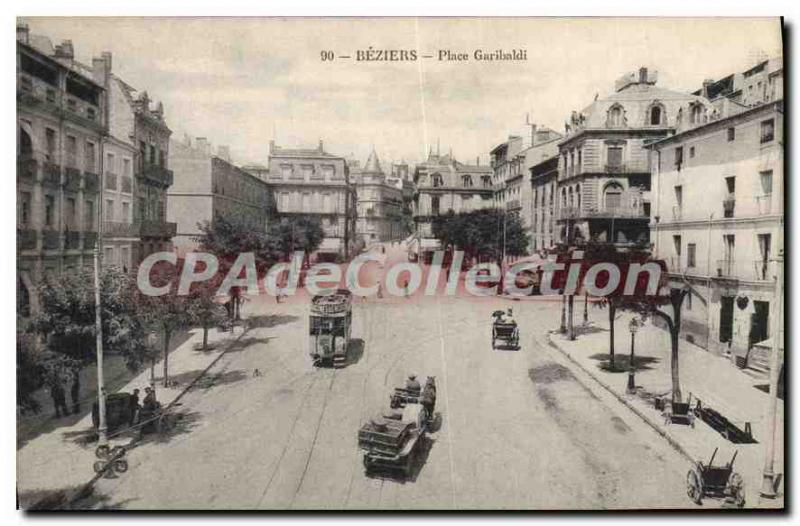 Old Postcard Beziers Place Garibaldi