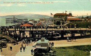 c1910 Postcard; Wooden Roller Coaster & Bathhouse from Auditorium, Long Beach CA