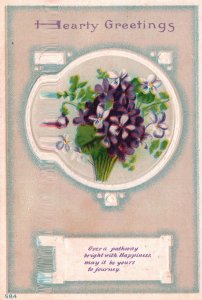 Vintage Postcard Hearty Greetings Flower Bouquet Colorful Petals Mesaage Wishes