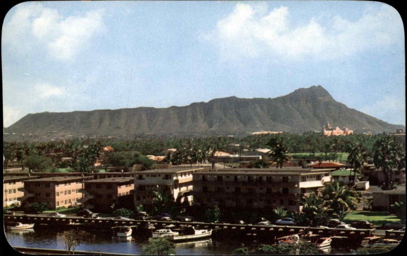 Waikiki Hawaii HI Birdseye View Diamond Head c1950s-60s Postcard