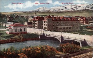 RENO NV Public Library and Riverside Hotel c1910 Postcard