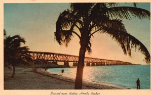 Vintage Postcard Sunset Over Bahia Honda Span Bridge Highway Key West Florida FL