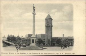 Baltimore MD Mt. Royal RR Train Station & Monument c1905 Postcard