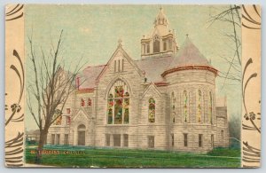 Portland Indiana~Corner Tower Methodist Church~Art Nouveau Design Postcard c1910 