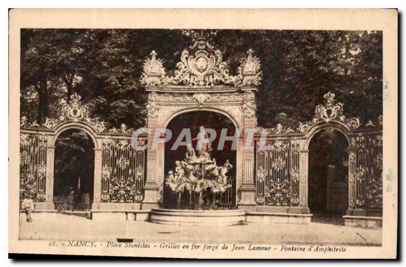 Old Postcard Nancy Place Stanislas Jean grid iron forge love Fountain of Amph...