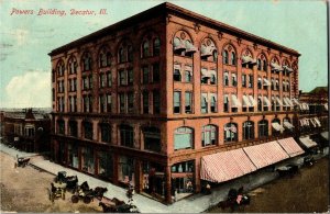 View of Powers Building, Decatur IL c1911 Vintage Postcard C46