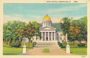 USA State Capitol Montpelier Vermont Linen Postcard 08.19