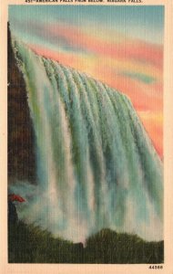 Vintage Postcard 1930's American Falls From Below Niagara Falls Distinct Falls