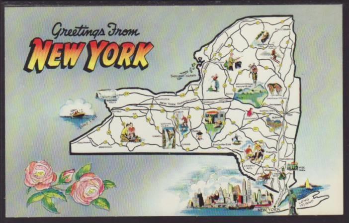 Greetings From New York,Map Postcard 