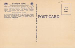 Norfolk Virginia~Hacienda Motel on Ocean Highway~Linen Roadside Postcard