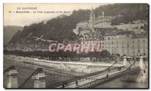 Old Postcard Grenoble Suspension Bridge and Quays