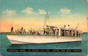 Linen Postcard Question Mark Fishing Ship at Ocean City, Maryland