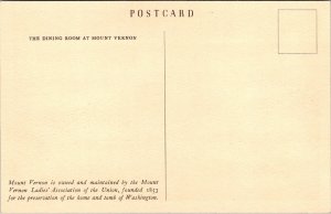 The Dining Room at Mount Vernon VA 1938 Postcard K21