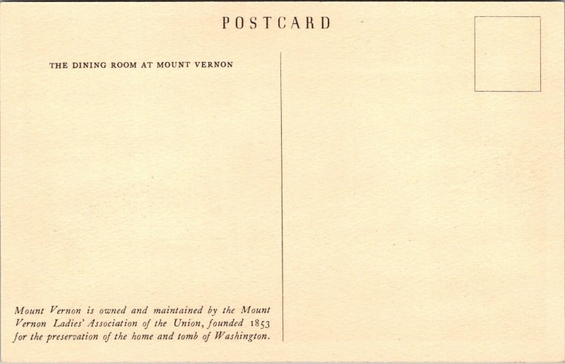 The Dining Room at Mount Vernon VA 1938 Postcard K21