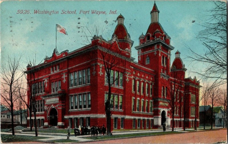 Washington School, Fort Wayne IN c1911 Vintage Postcard W31