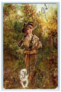 c1910 Lady Hunter, Greetings from Gerrardstown West Virginia WV Postcard