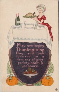 Thanksgiving Elegant Woman Turkey Wine Prosperity Health Pleasure Postcard G42 