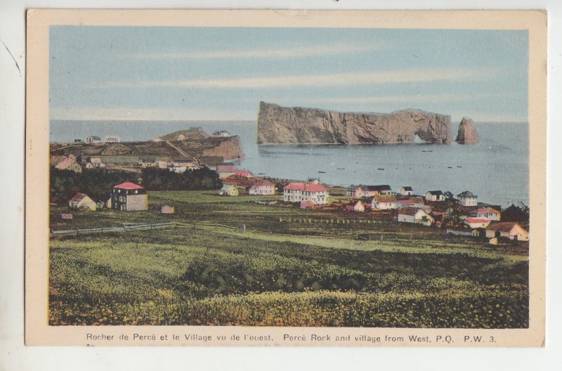 P2725 1937 postcard perce rock and village P,Q. quebec canada