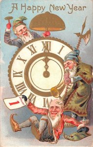 A Happy New Year Elves Around Clock 1909 