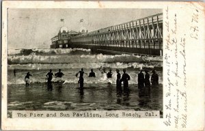 Long Beach California, Pier Sun Pavilion Swimming Beach, Vintage Postcard JA2