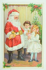 C.1900-10 Embossed Santa Claus Children Cute Christmas Tree Vintage Postcard F56