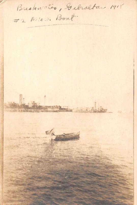 Gibraltar Breakwater Motor Boat Real Photo Antique Postcard J40637