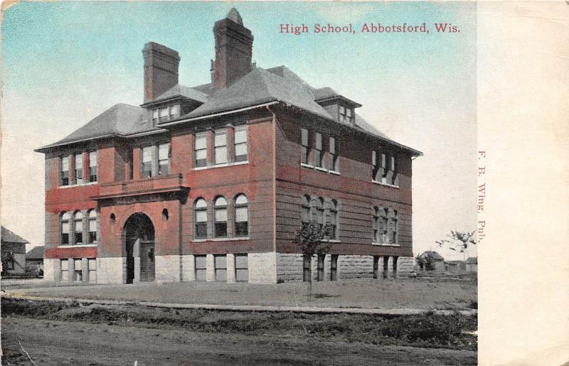 B10/ Abbotsford Wisconsin Wi Postcard 1911 High School Building