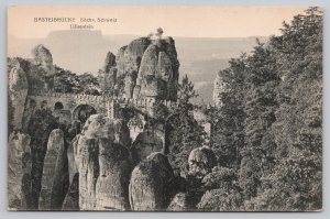 Postcard Bastei Saxony Germany Rock Bridge Trees 1910s DB View