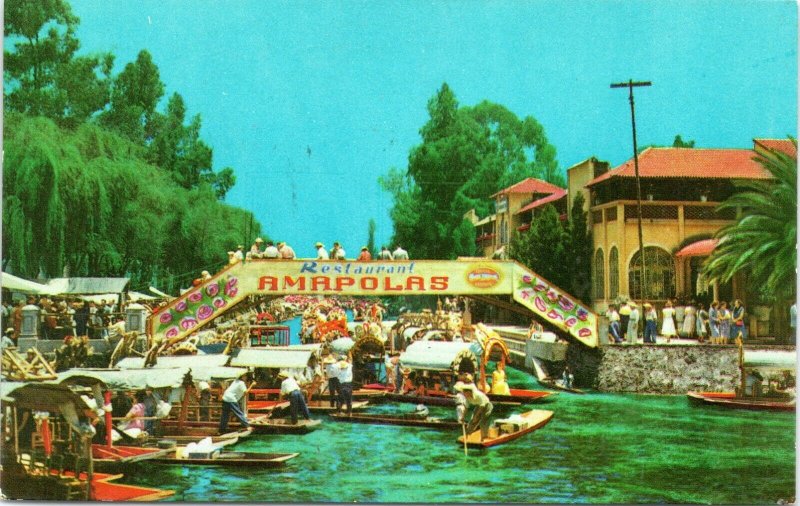 postcard Mexico City, Lake Xochimilco, Amapolas Restaurant