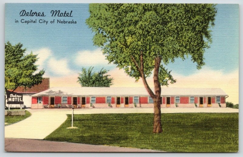 Lincoln Nebraska~Delores Motel~Roadside US Highway 6~1950 Linen Postcard