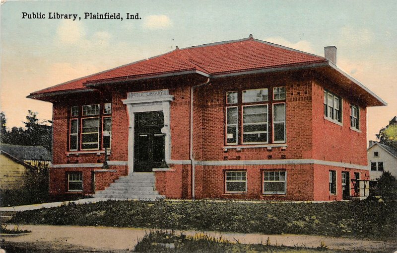 F60/ Plainfield Indiana Postcard c1910 Public Library Building 