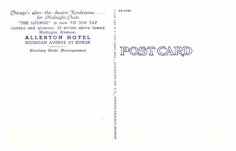 Postcard HOTEL SCENE Chicago Illinois IL AS6128