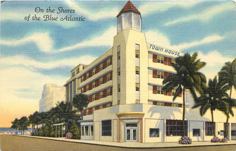 Linen Roadside Postcard; Town House Hotel Miami Beach on the Blue Atlantic Shore