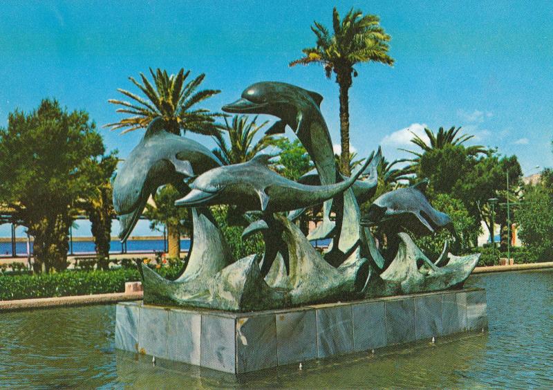 Almeria Dolphin Fish Statue Monument Spanish Postcard