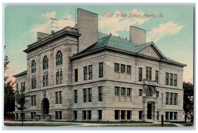 Peoria Illinois IL Postcard White School Building Campus 1911 Posted Antique