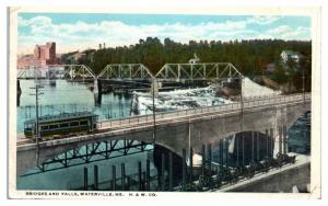 1920 Bridges and Falls, Waterville, Maine Postcard