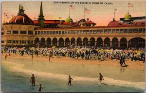 Crowds on the Beach in Front of Casino, Santa Cruz CA Vintage Postcard V41