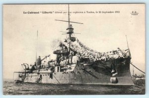 French Battleship LIBERTÉ Destroyed by Explosion 1911 @ TOULON FRANCE Postcard