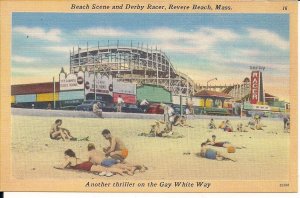 AMUSEMENT PARK, Revere Beach MA 1940s, Derby Racer Roller Coaster, Gay White Way