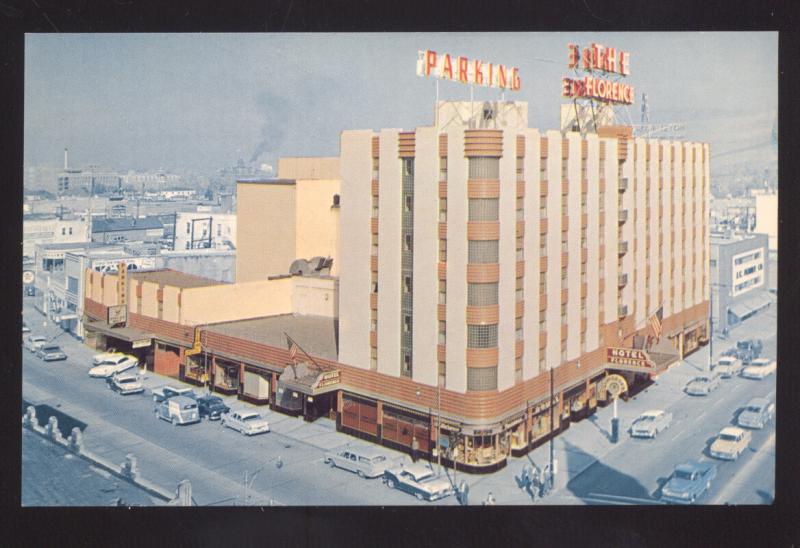 MISSOULA MONTANA THE FLORENCE HOTEL 1950's CARS OLD ADVERTISING POSTCARD