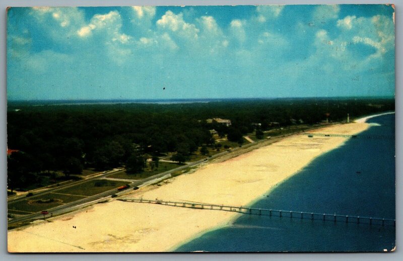 Postcard Mississippi Gulf Coast c1950s Aerial View US 90 Highway & Beach