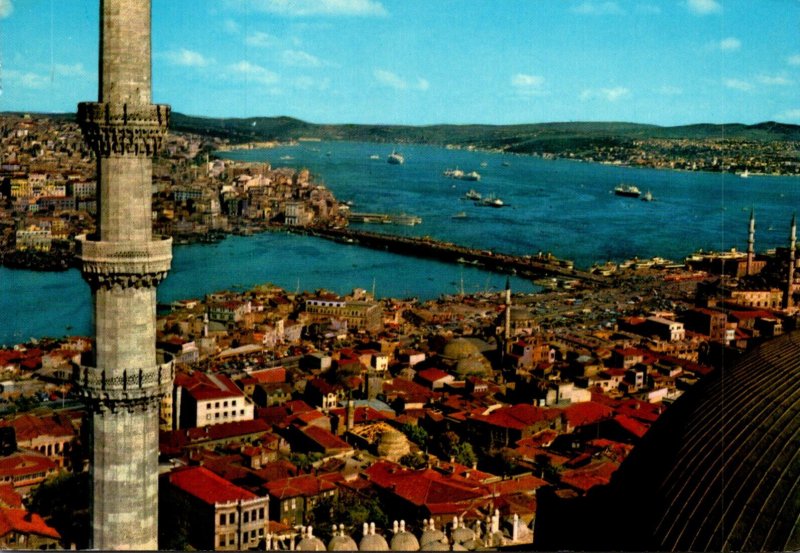 Turkey Istanbul View Of The Golden Horn Galata Bridge and Bosphorus From Sule...